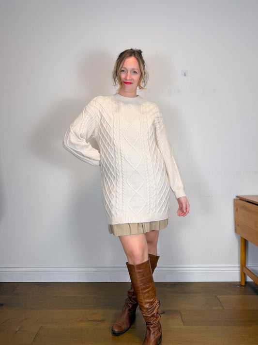 Gentle Fawn Cable Knit Sweater Dress in Cream (Size M)
