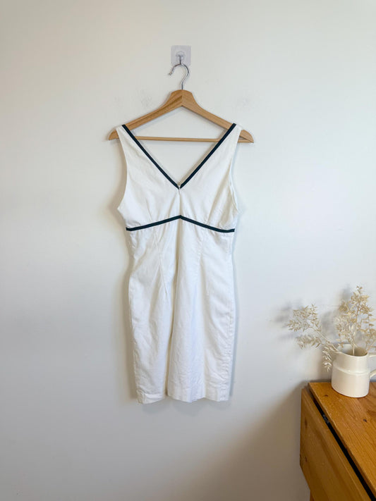 Vintage White Mini Dress with Black Trim (Size S)