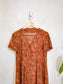 Vintage Floral Midi Dress in Burnt Orange (Size L)