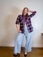 Contemporaine Simons Plaid Button Down in Navy/Red (Size XL)