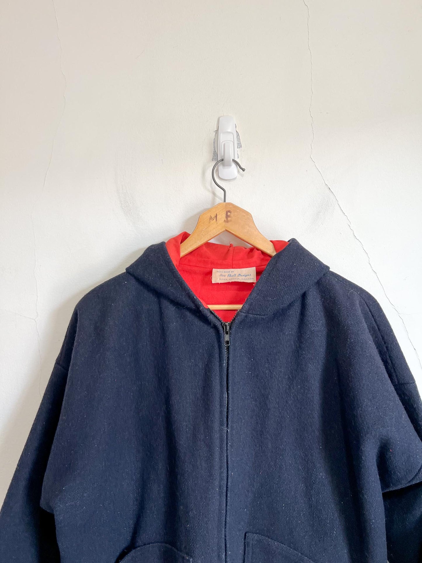 Vintage Navy Peacoat with Patchwork Detail (Size L/XL)