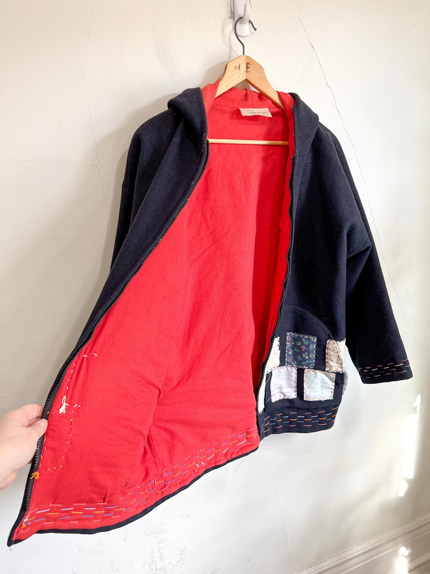 Vintage Navy Peacoat with Patchwork Detail (Size L/XL)