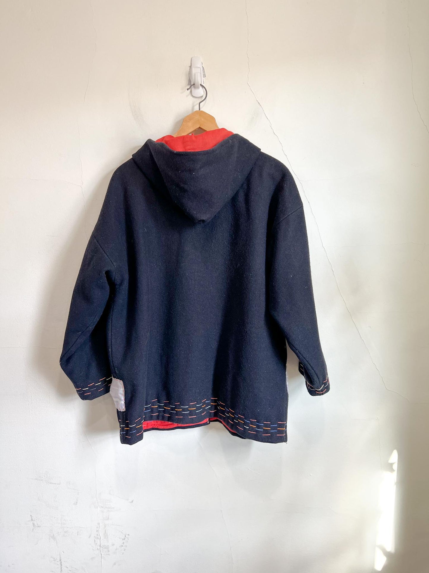 Vintage Navy Peacoat with Patchwork Detail (Size L/XL)