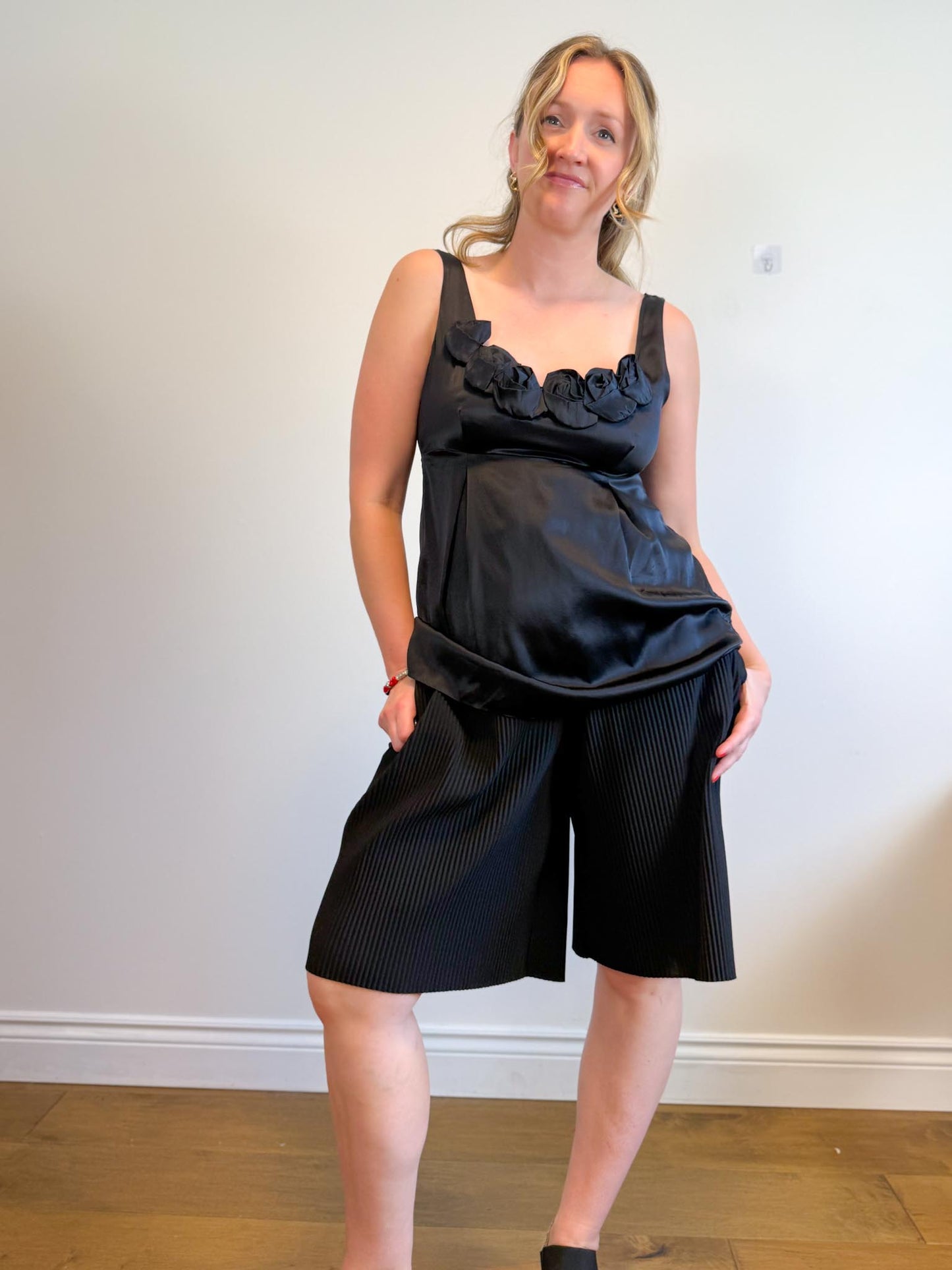Rebecca Taylor Silk Rosebud Long Camisole in Black (Size L)