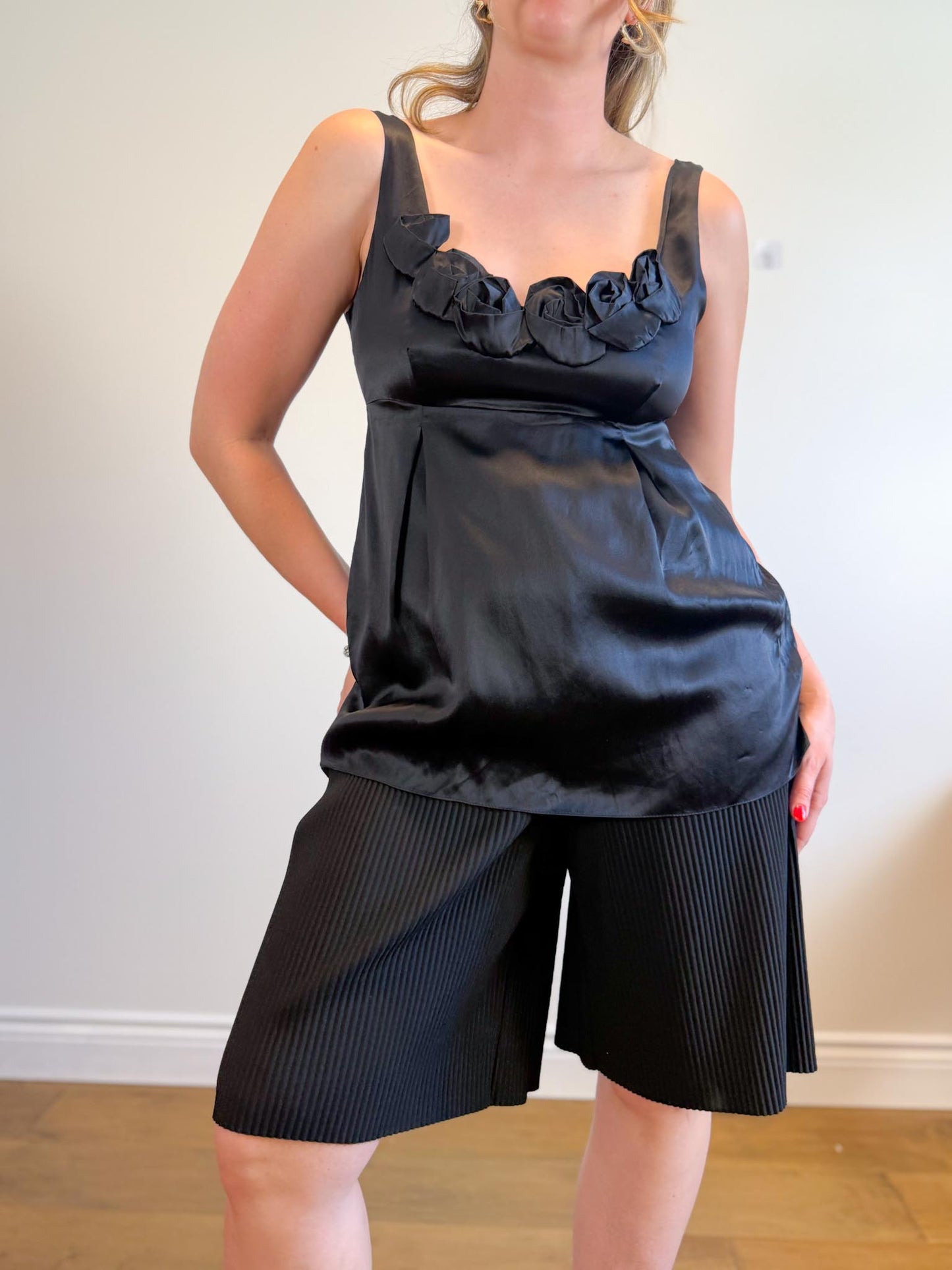 Rebecca Taylor Silk Rosebud Long Camisole in Black (Size L)