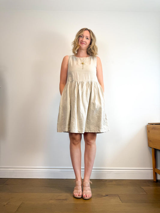 Not Perfect Linen "Midi Smock Linen Dress in Oatmeal" (Size S/M)