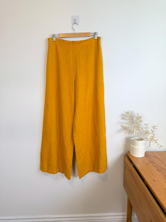 Bryn Walker Wide Leg Pull On Linen Pants in Mustard (Size M/L)