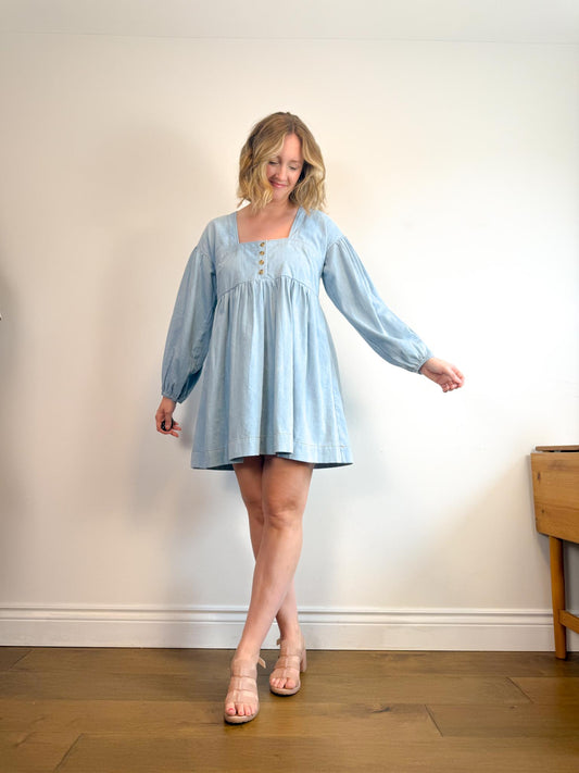 Anthropologie "Square-Neck Denim Mini Babydoll Dress" (Size M/L)