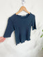 Gibson Cropped Waffle Knit T-Shirt in Blue (Size S/M)