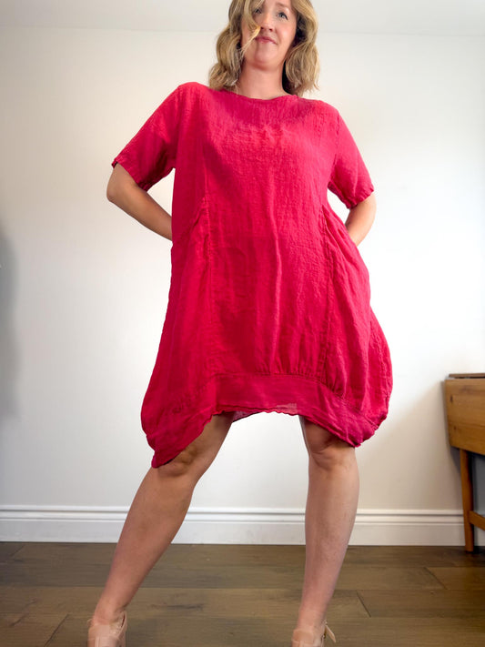 Vanessa Zani Red Linen Shark Bite Shirt Dress (Size 1X)