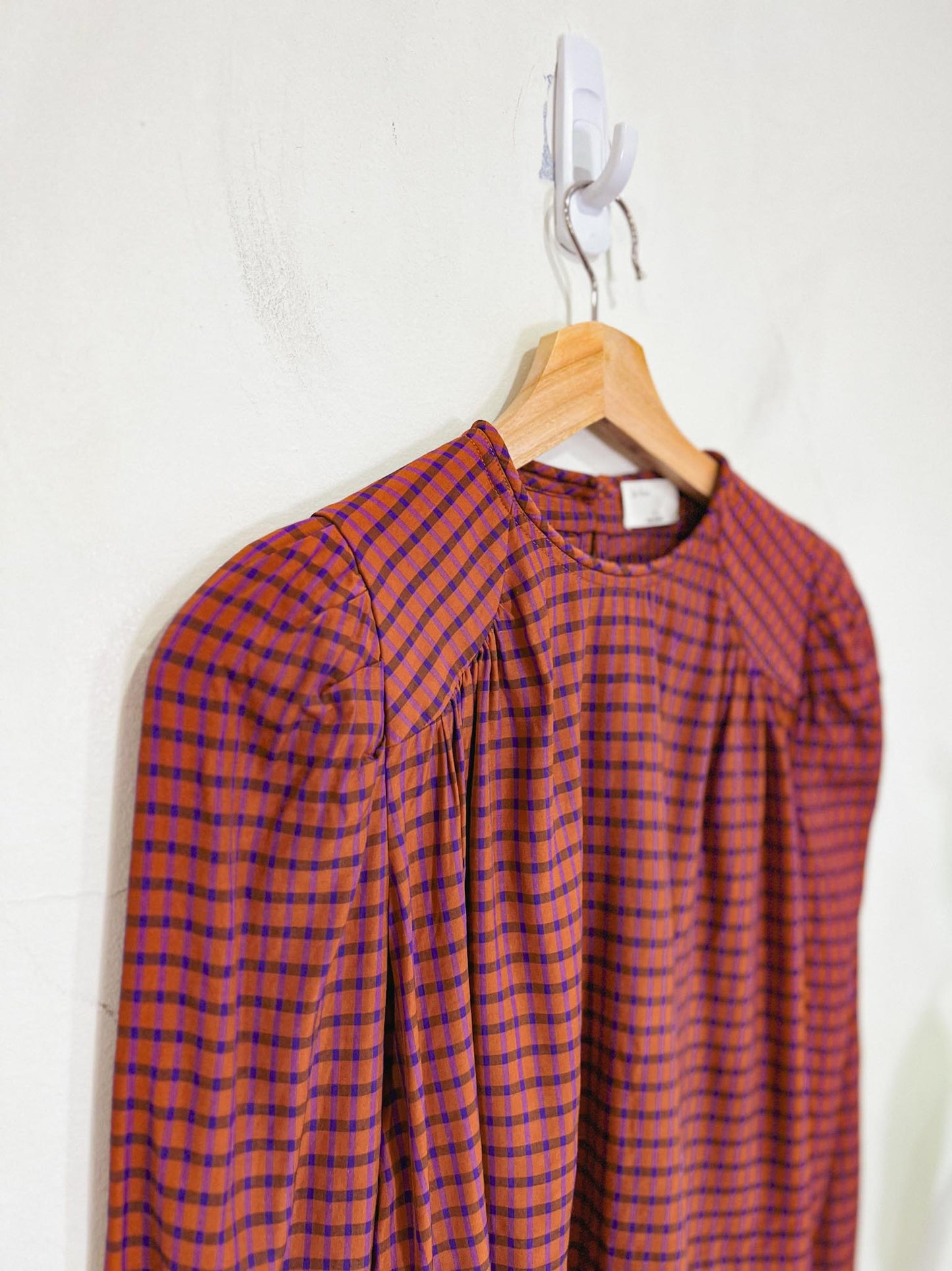 Wilfred Le Fou "Sachi Gingham Cropped Blouse" in Brown/Purple (Size S)