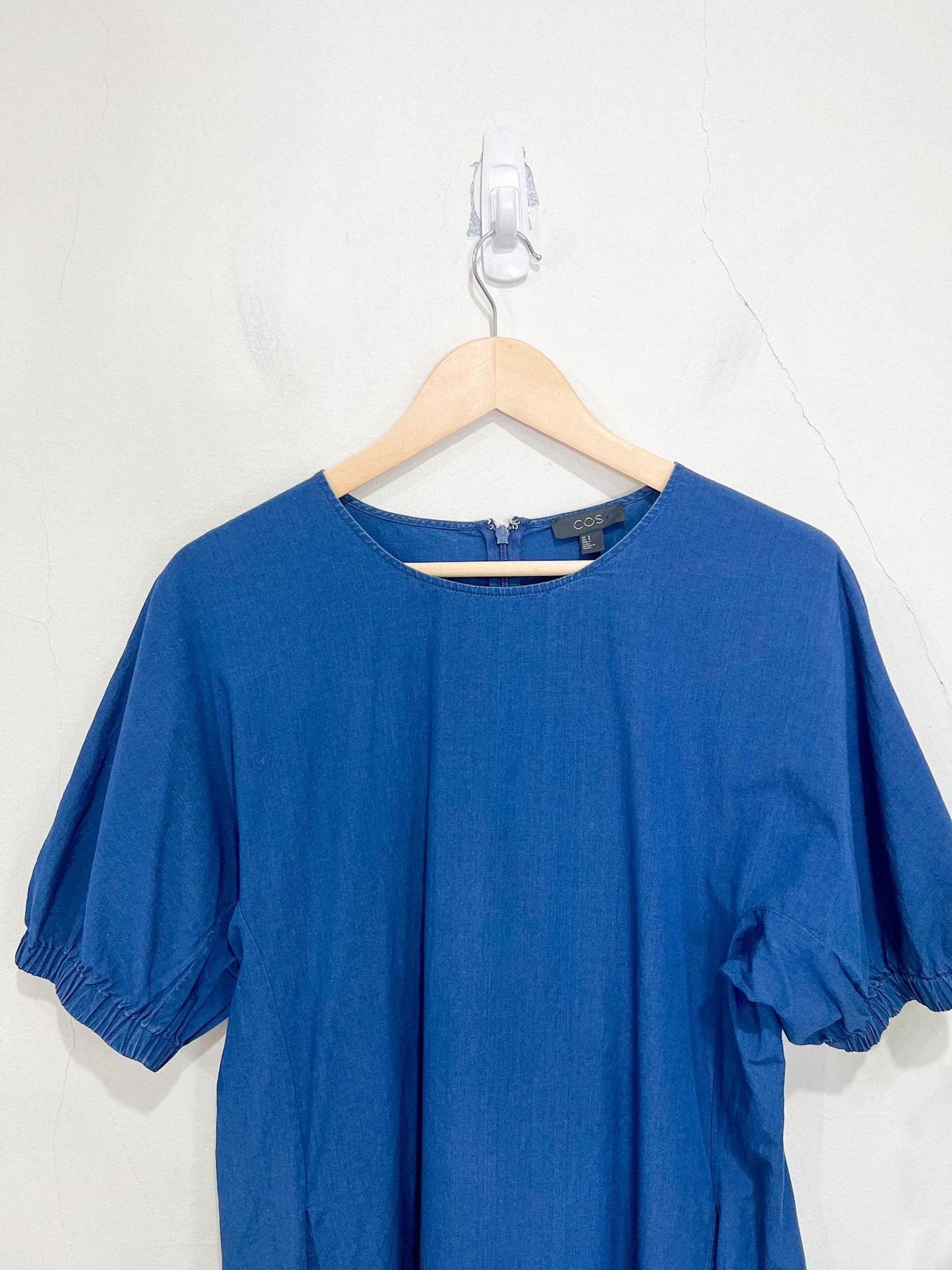 COS Blue Cotton Puff Sleeve Mini Dress (Size M)