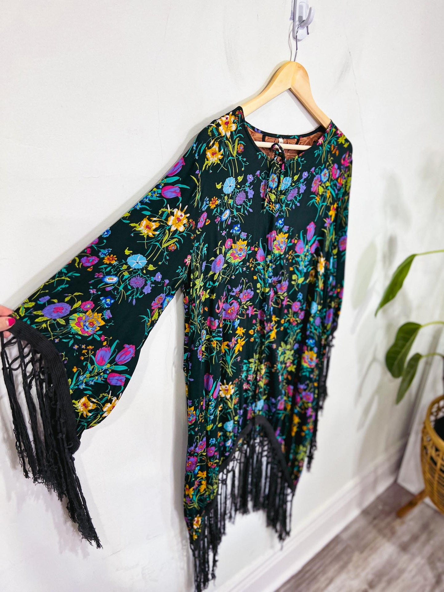 SPELL Slow Fashion Floral Wide Arm Blouse with Fringe (Size L/XL)