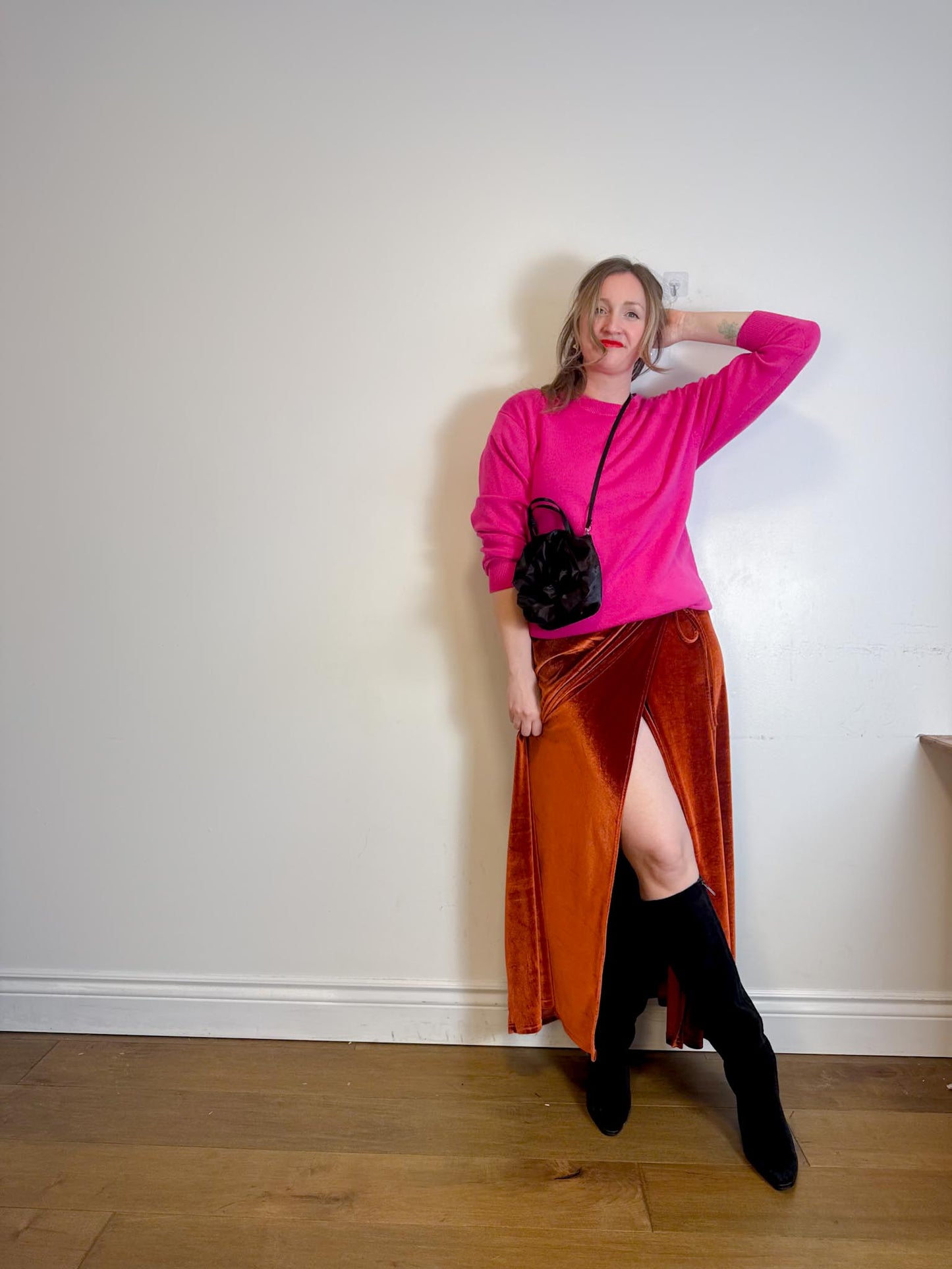 BALTIC BORN "Meghan Velvet Wrap Maxi Dress" in Rust (Size L)