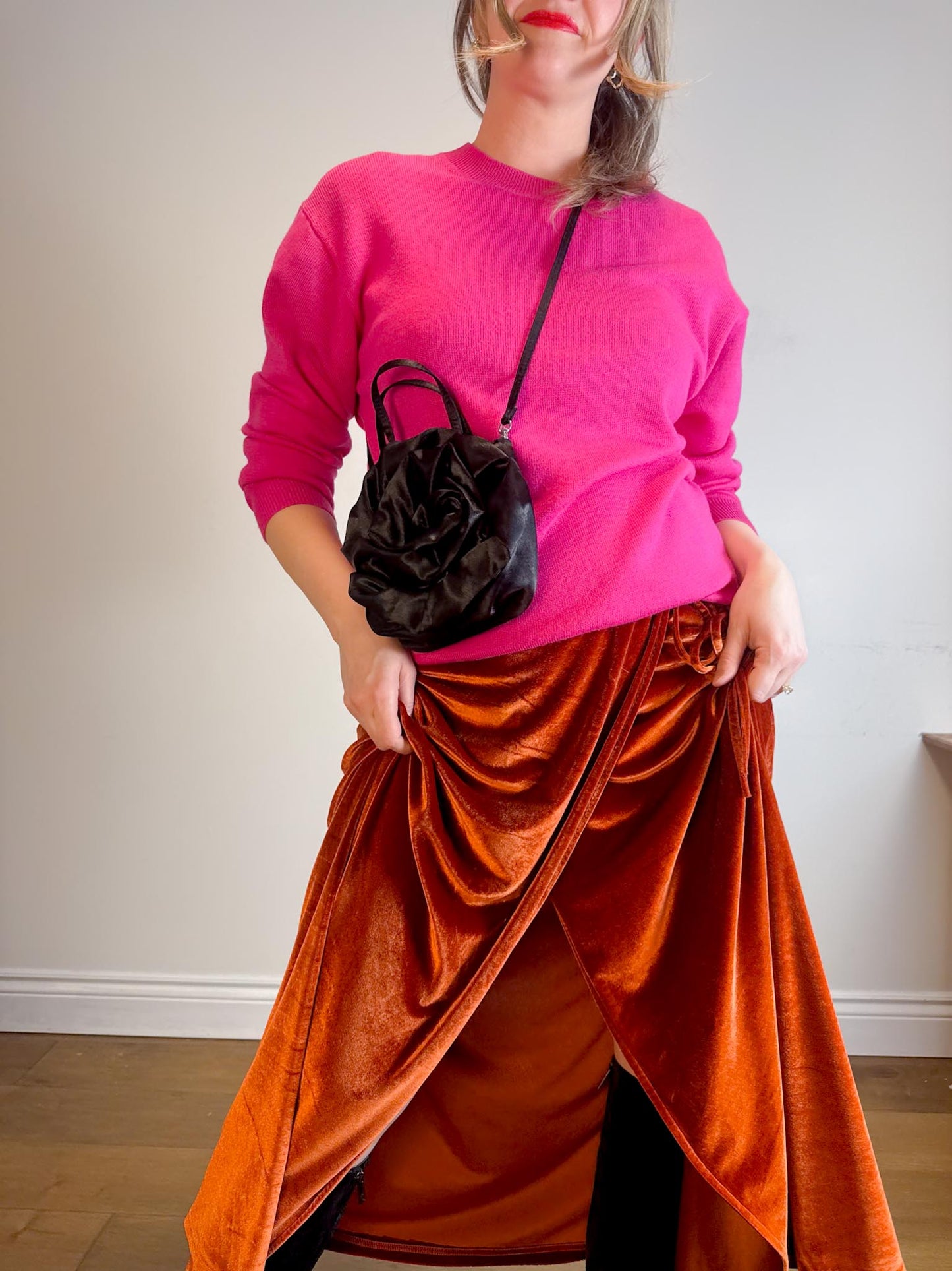 BALTIC BORN "Meghan Velvet Wrap Maxi Dress" in Rust (Size L)