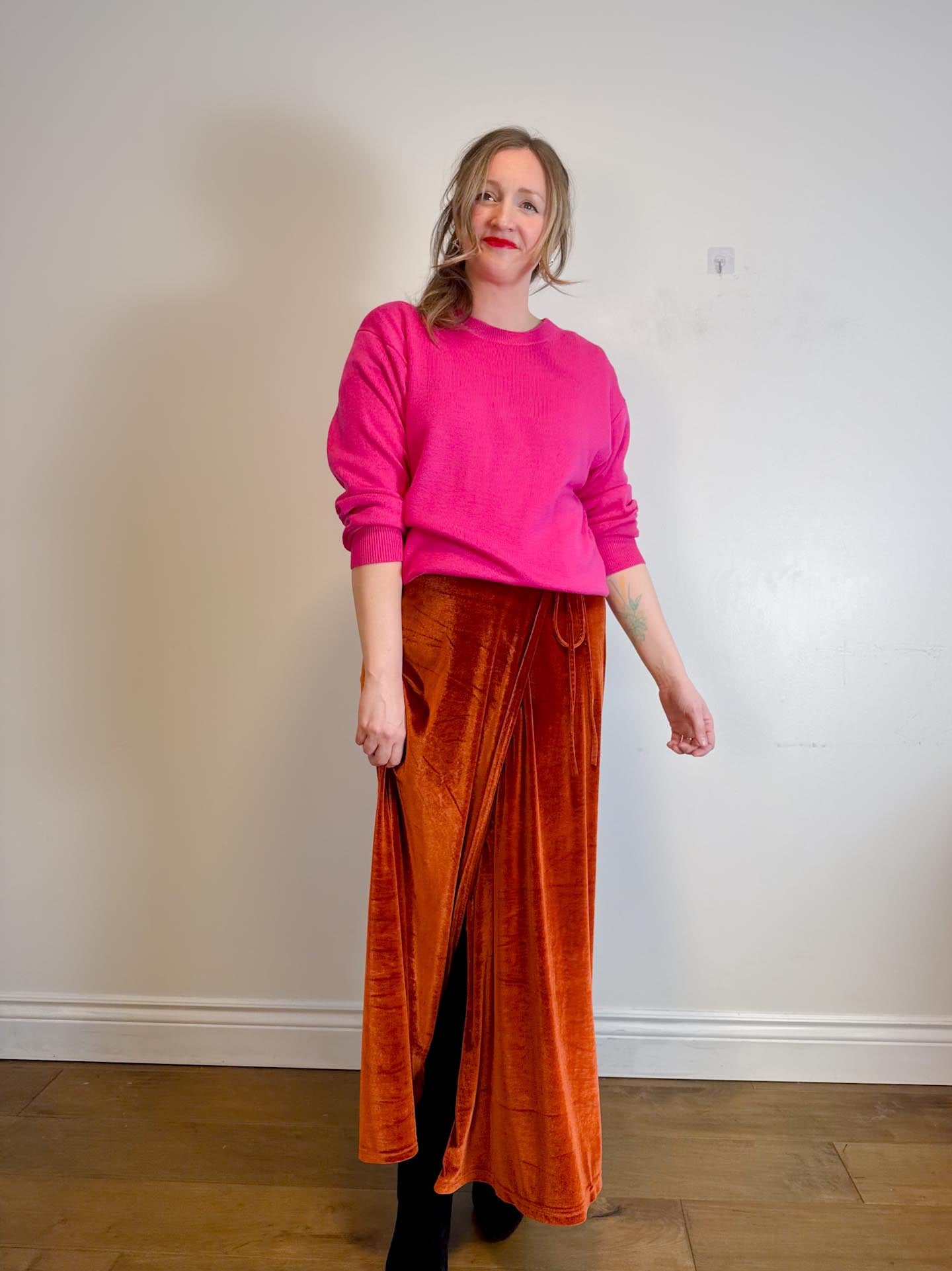 BALTIC BORN "Meghan Velvet Wrap Maxi Dress" in Rust (Size L)