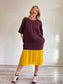 COS Maroon Oversized Dress with Yellow Chiffon Panel (Size L)