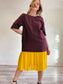 COS Maroon Oversized Dress with Yellow Chiffon Panel (Size L)