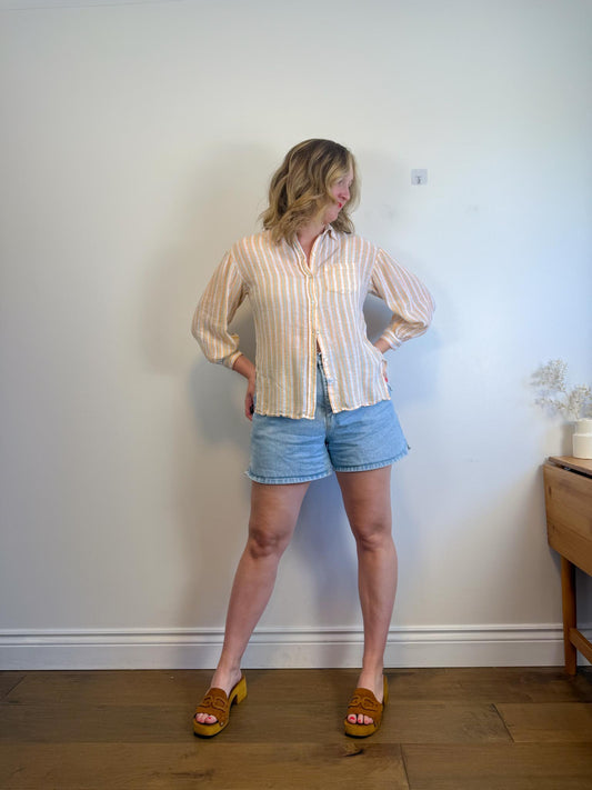 Rails "Clio Button Up Shirt in Clementine Stripe" (Size XS/S)