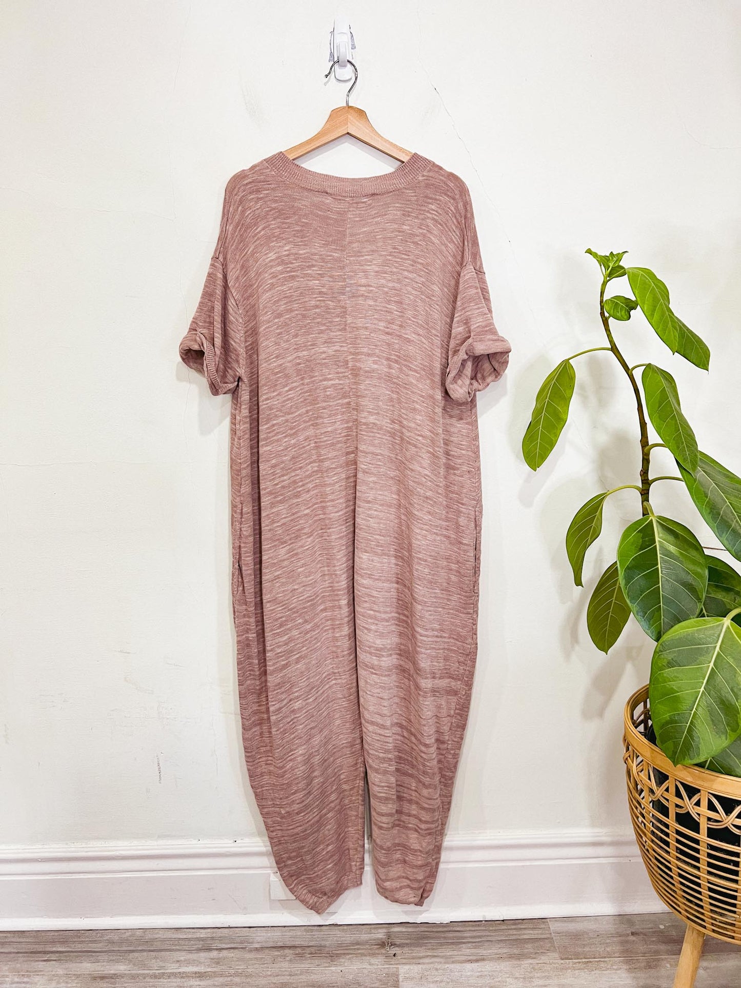 Free People Oversized Knit Jumpsuit in Dusty Rose (Size S-L)