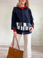 Vintage Navy Peacoat with Patchwork Detail (Size L/XL)