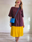 COS Maroon Oversized Dress with Yellow Chiffon Panel (Size L)