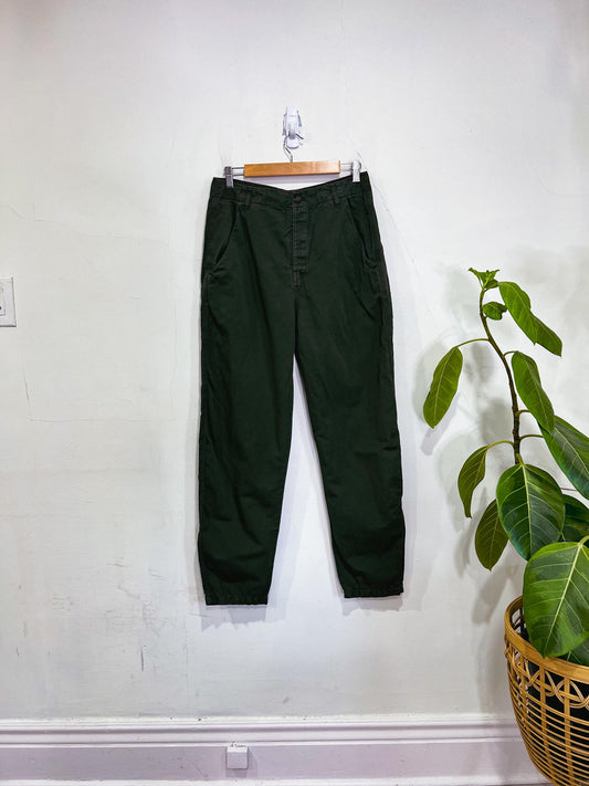 Massimo Dutti High Rise Khaki Trousers in Dark Green (Size 10)