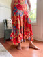 Vintage Floral Midi Dress with Draped Skirt (Size S/M)