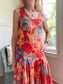 Vintage Floral Midi Dress with Draped Skirt (Size S/M)