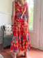 Vintage Floral Midi Dress with Draped Skirt (Size S/M)