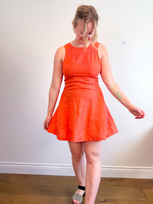 Willi Smith Linen Mini Dress in Orange (Size M)