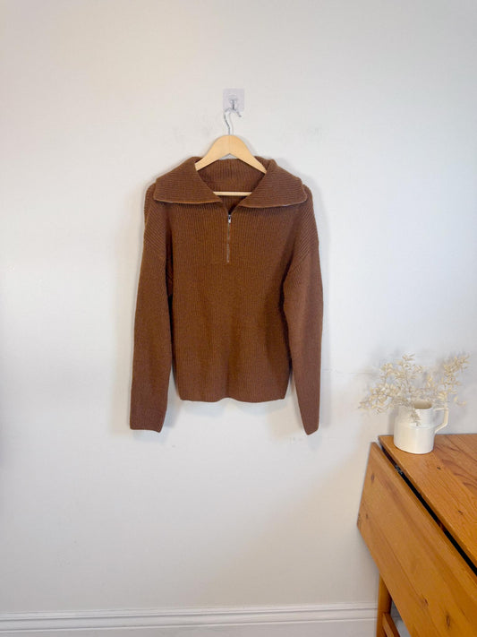 Vince Half Zip Pullover Jumper in Brown (Size M)