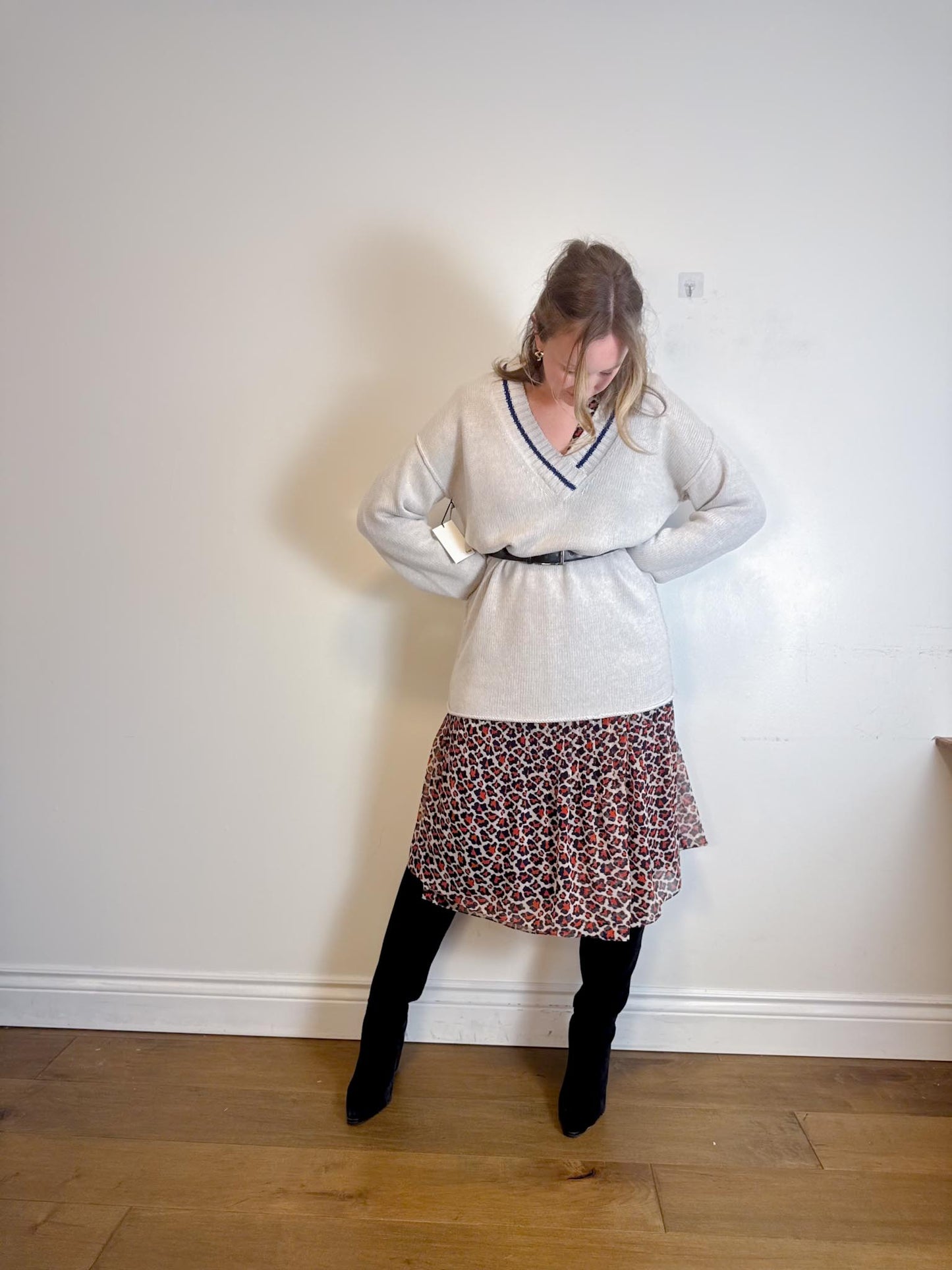 Wilfred  Free Merino Wool "Vanders Sweater Dress in Grey/Blue" NWT SOLD AS IS (Size L)