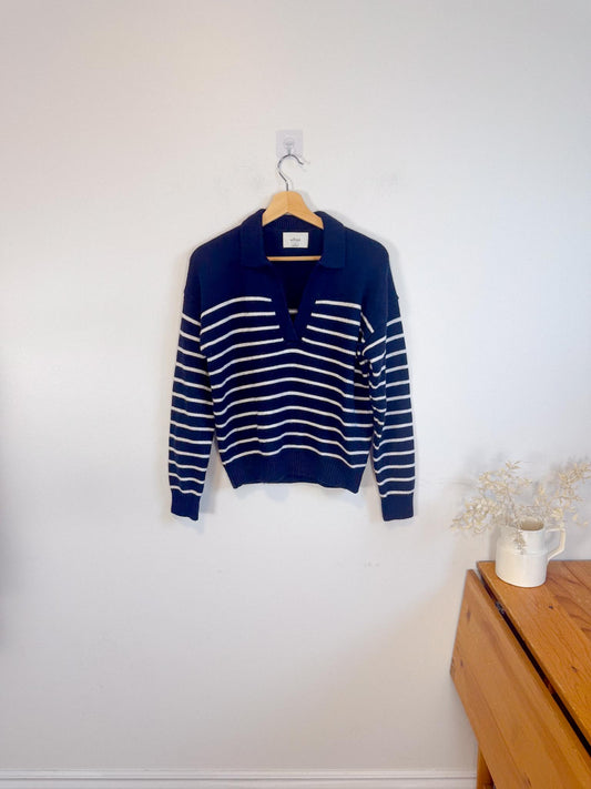 Wilfred "Clara Merino Wool Sweater in Navy/White Stripe" (Size XS/S)