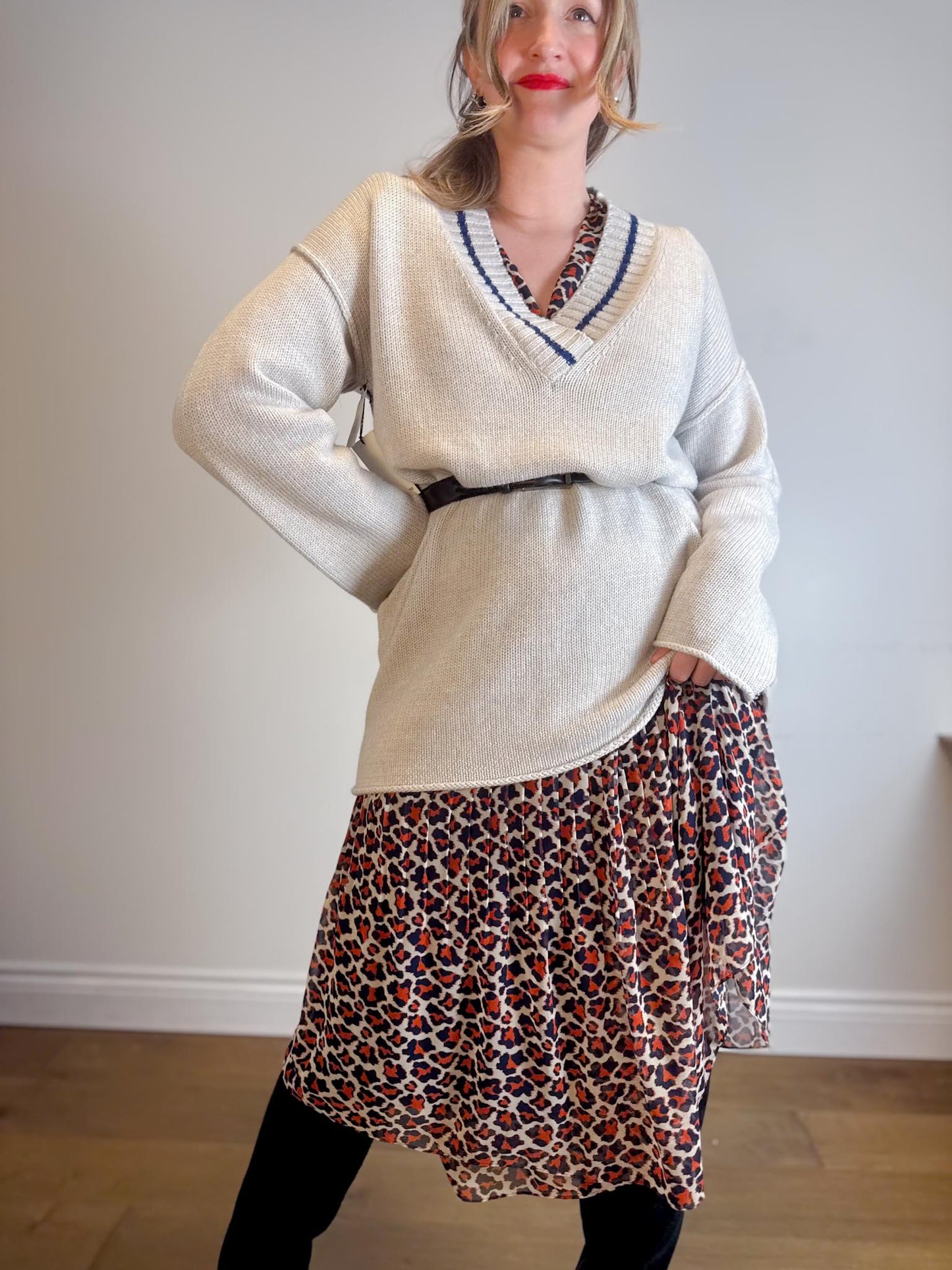 Wilfred  Free Merino Wool "Vanders Sweater Dress in Grey/Blue" NWT SOLD AS IS (Size L)