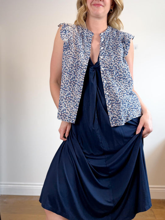 Judith & Charles Floral Sleeveless Ruffle Blouse (Size 12)