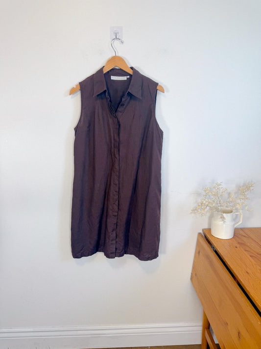 Vintage Linen Sleeveless Dress in Brown (Size M/L)