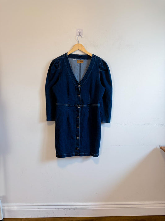 LE JEAN " Puff Sleeve Denim Mini Dress" (Size M/L)