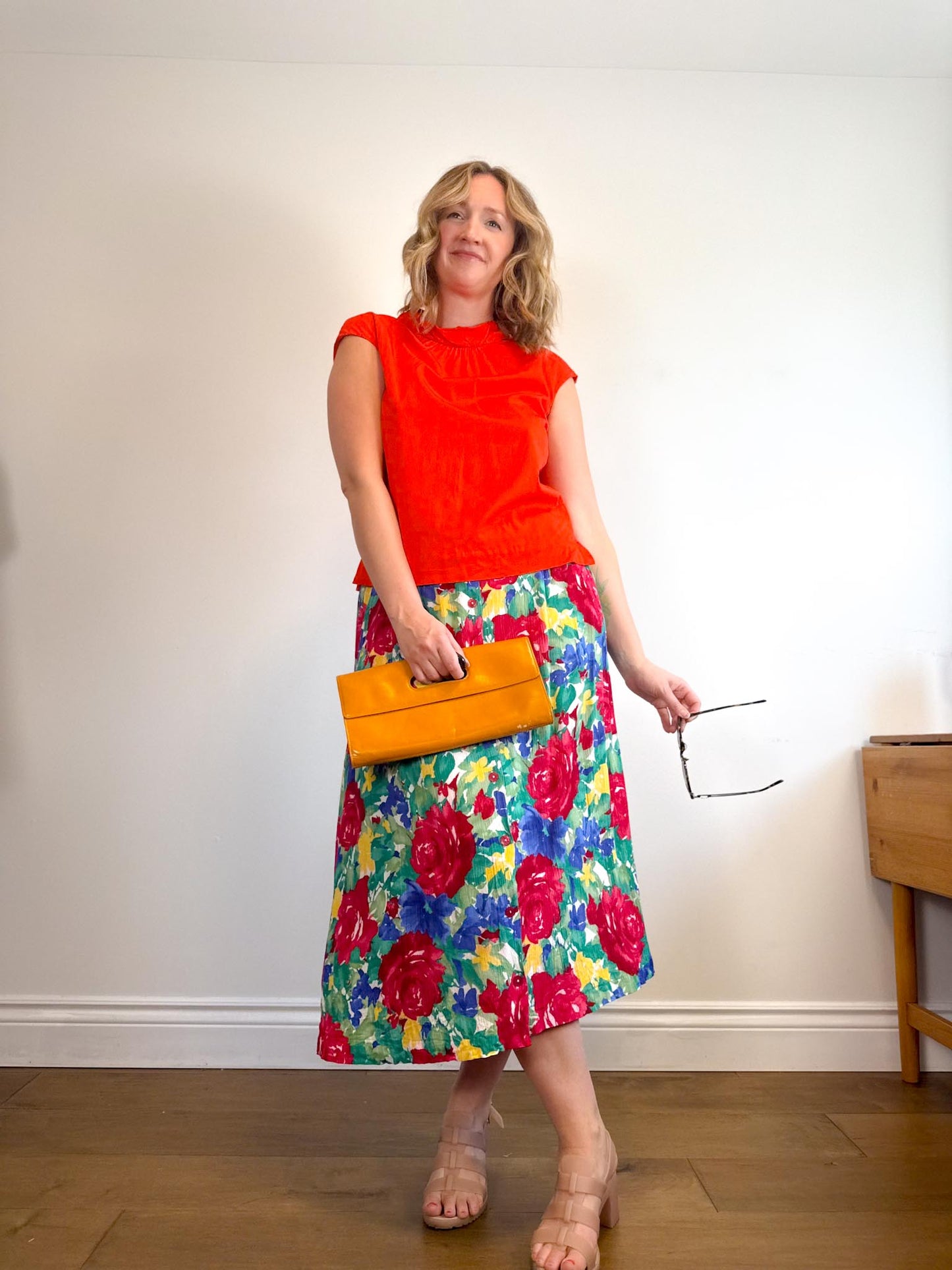 Vintage Floral Midi Skirt (Size XL)