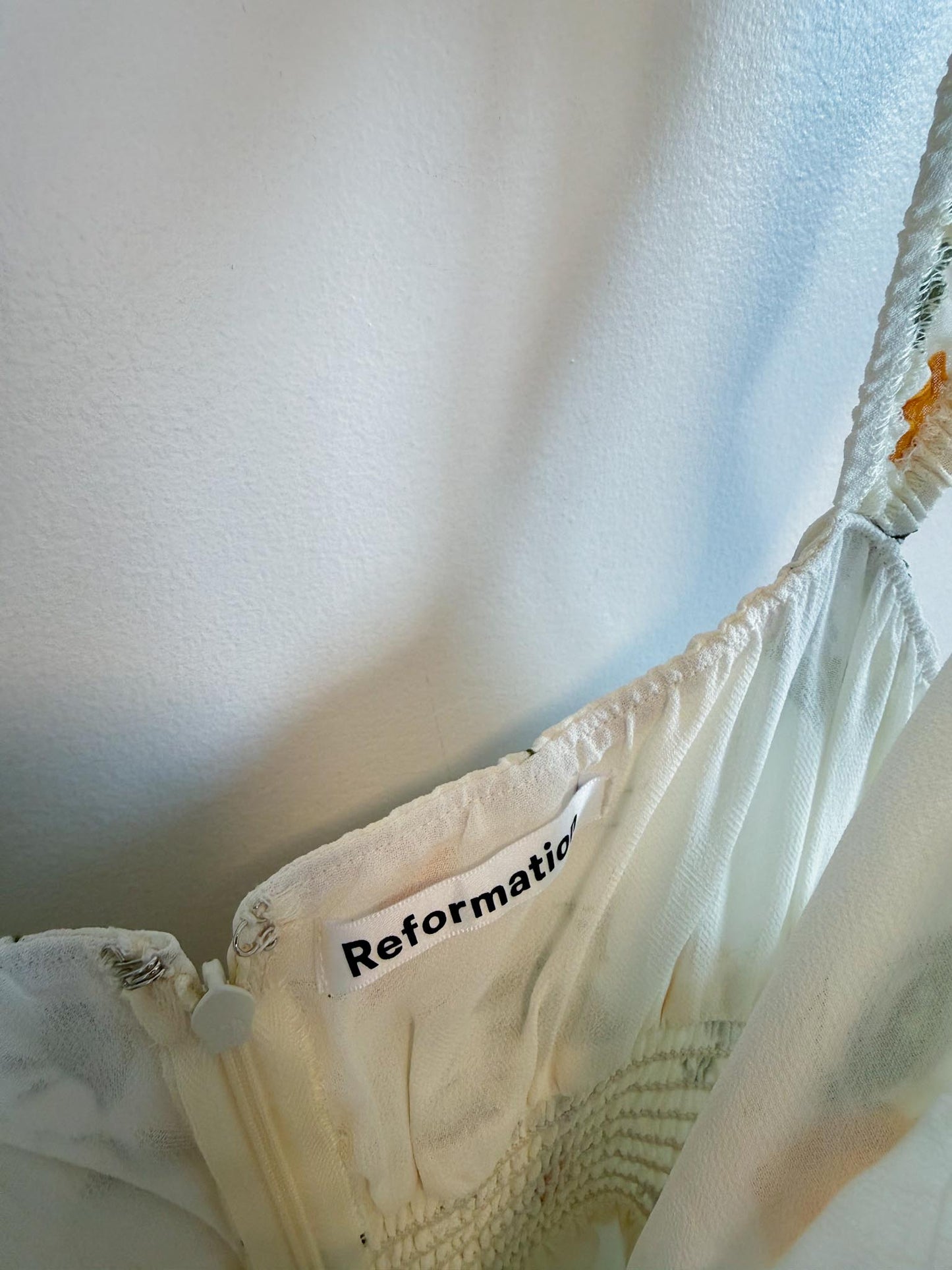 Reformation Sustainable "Sunstone Dress in White Floral" (Size 14)