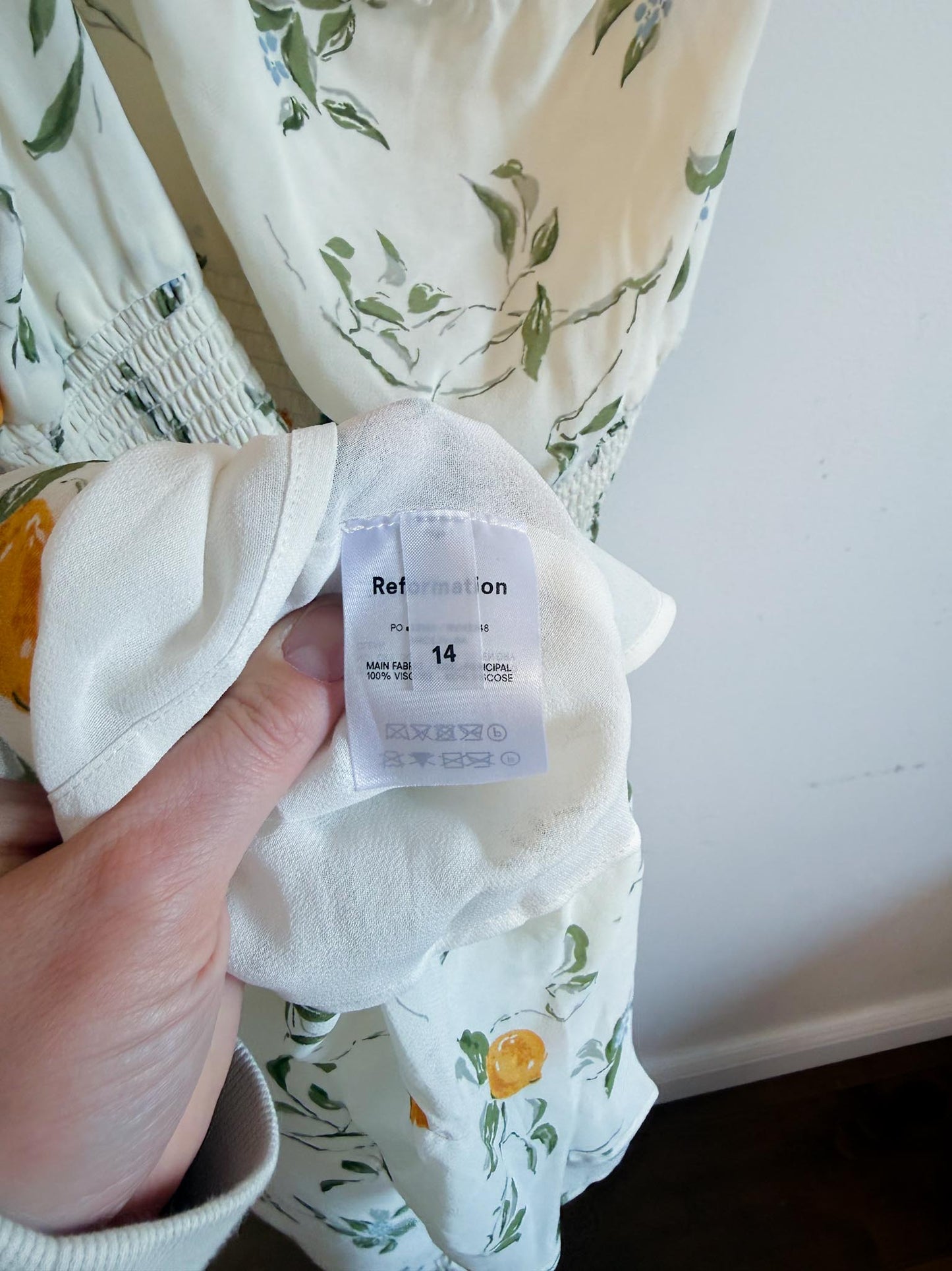 Reformation Sustainable "Sunstone Dress in White Floral" (Size 14)