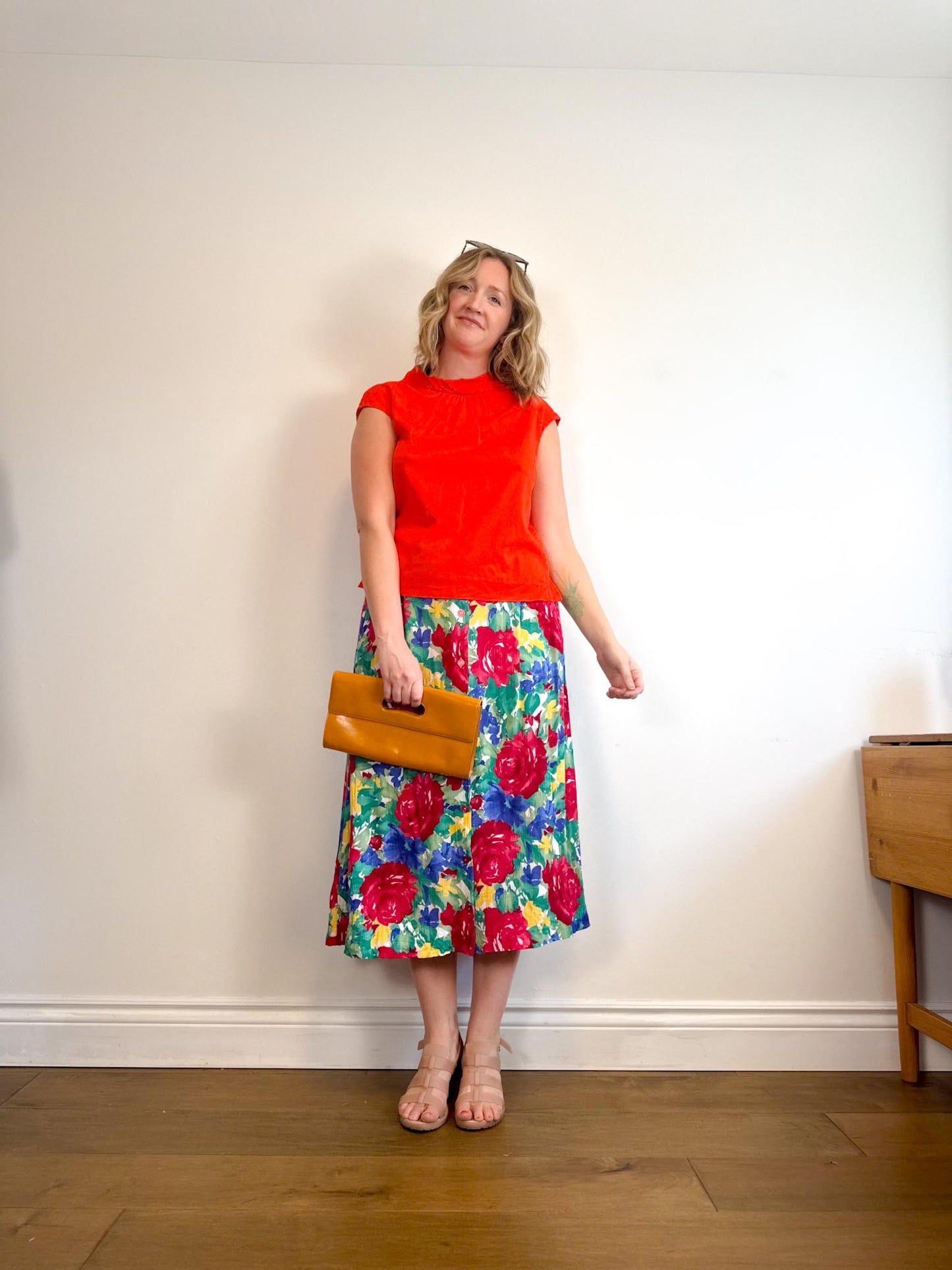 Vintage Floral Midi Skirt (Size XL)