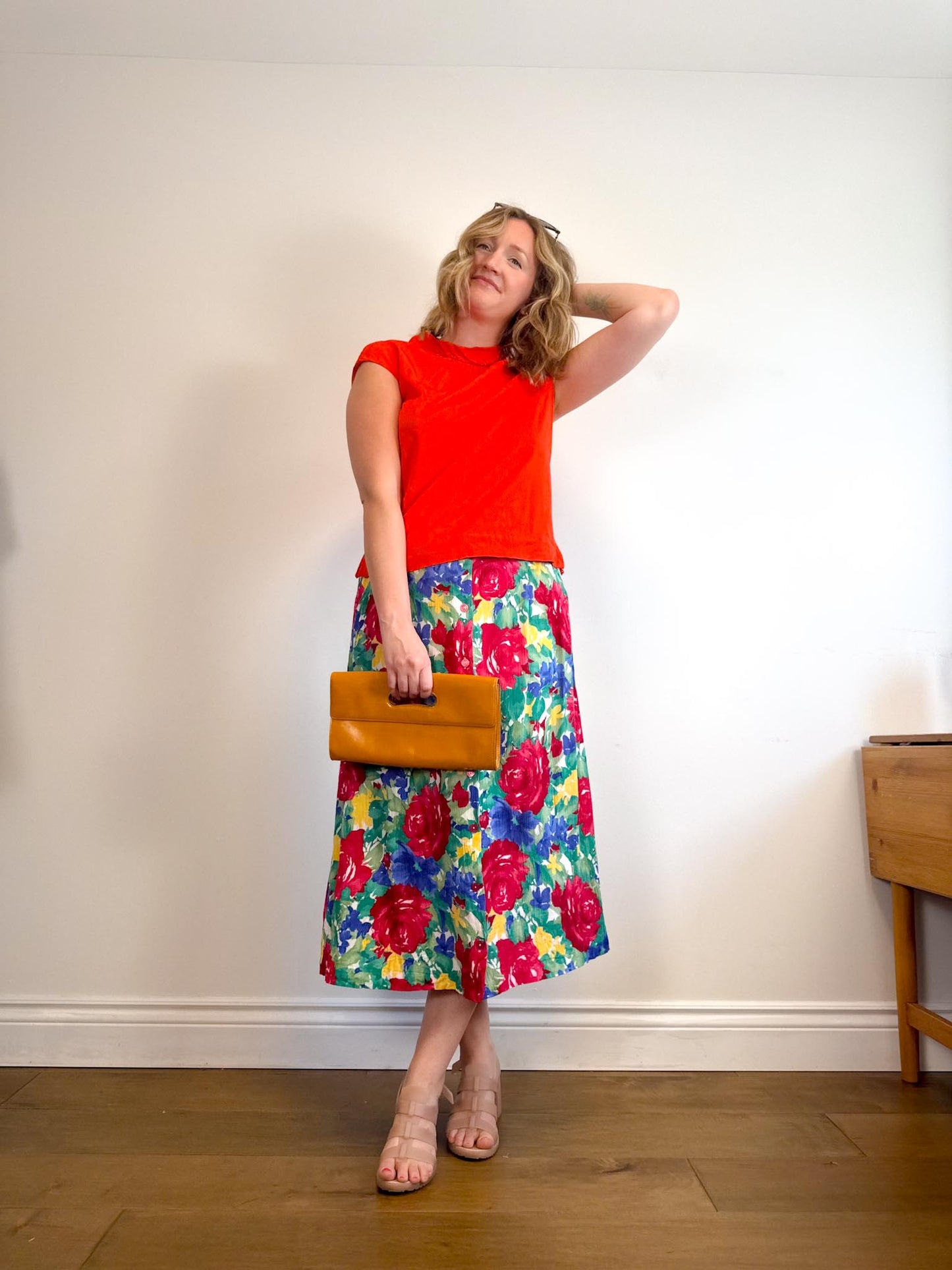 Vintage Floral Midi Skirt (Size XL)