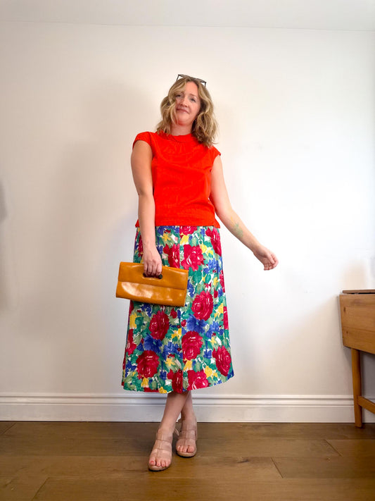 Vintage Floral Midi Skirt (Size XL)
