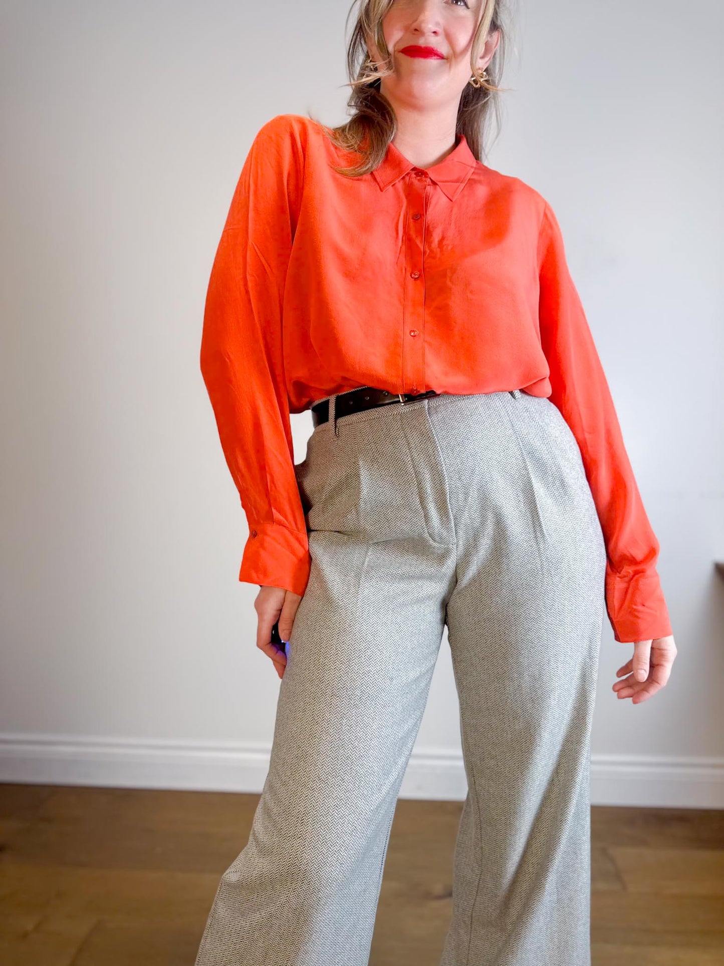 Eileen Fisher Silk Blouse in Orange Coral SOLD AS IS (Size L)