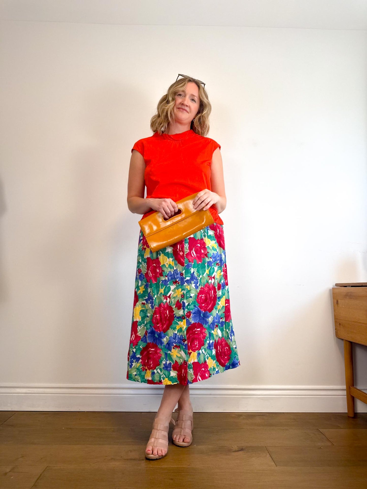Vintage Floral Midi Skirt (Size XL)