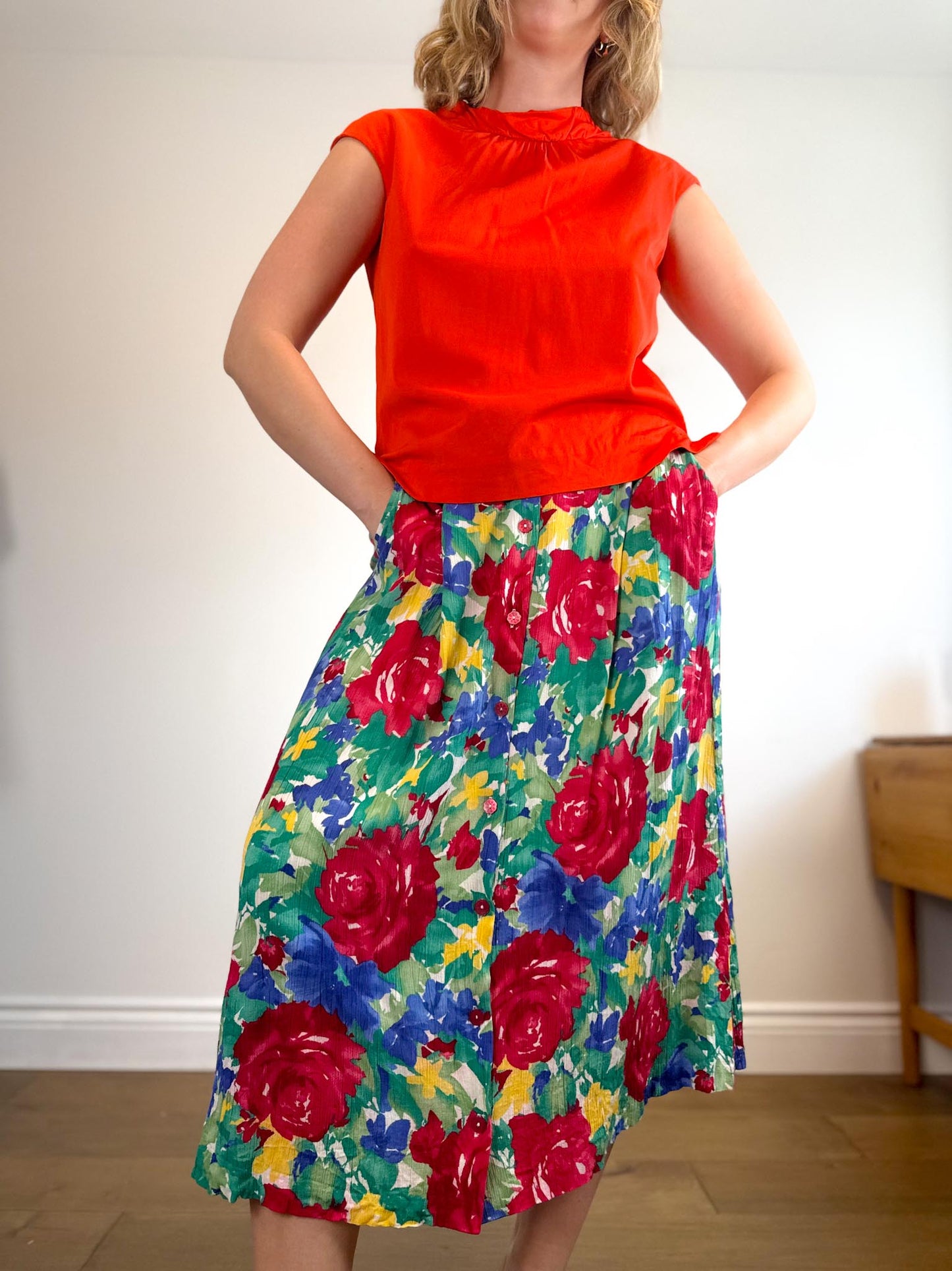 Vintage Floral Midi Skirt (Size XL)