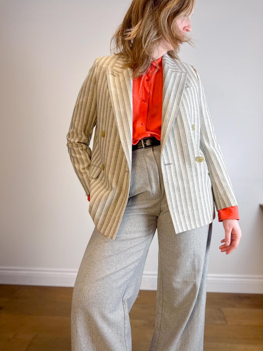 Acne Studios Designer Wool & Cotton Double Breasted Striped Blazer (Size M)