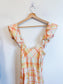 Anthropologie "Maeve Linen Blend Flutter-Sleeve A-Line Midi Dress in Pastel Plaid" (Size S)