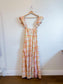 Anthropologie "Maeve Linen Blend Flutter-Sleeve A-Line Midi Dress in Pastel Plaid" (Size S)